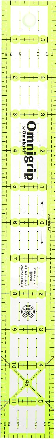 Omnigrid Non-Slip Ruler, 5" Square Sewing and Quilting Supplies - Rectangle 1-Â½" x 12"