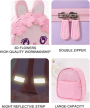 Cute Kids Backpack Toddler Backpack Bag Schoolbag Animal 3D Cartoon Animal for Baby Girl Boy 2-8 Years Small Kids Daypack (Pink Flowers Bunny)