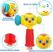 Hola Toy Hammer for Toddlers, Musical Learning Toy with Lights, Counting & Rattle Beads, 2 Modes (Music & Learning), Soft Rubber Hammer for Sensory Play, Educational Toy for Babies 12-36 months