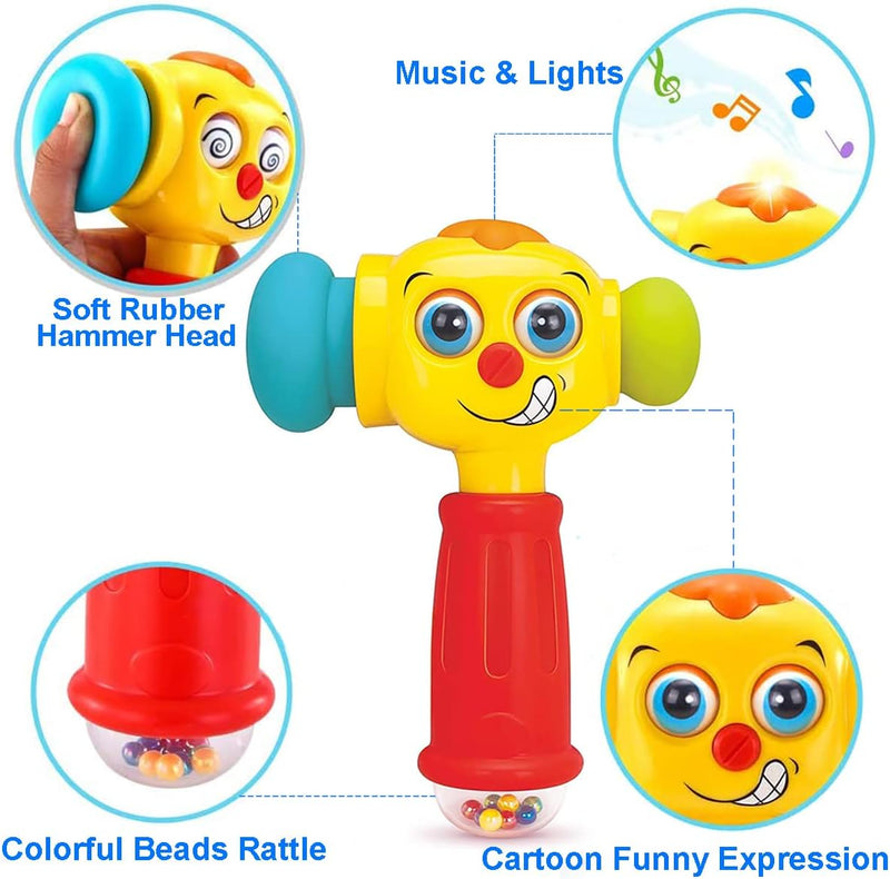 Hola Toy Hammer for Toddlers, Musical Learning Toy with Lights, Counting & Rattle Beads, 2 Modes (Music & Learning), Soft Rubber Hammer for Sensory Play, Educational Toy for Babies 12-36 months