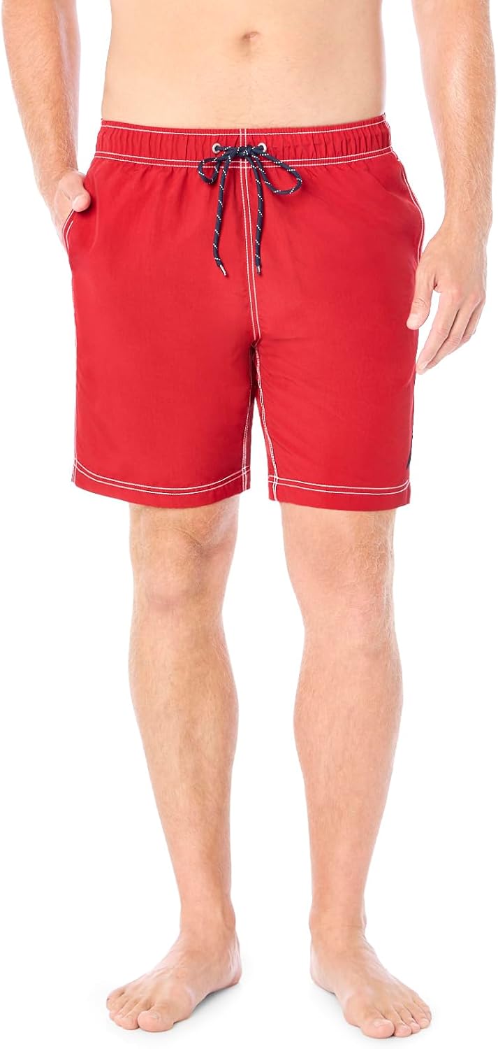 mens Solid Quick Dry Classic Logo Swim Trunk Swim Trunks - Nautica Red