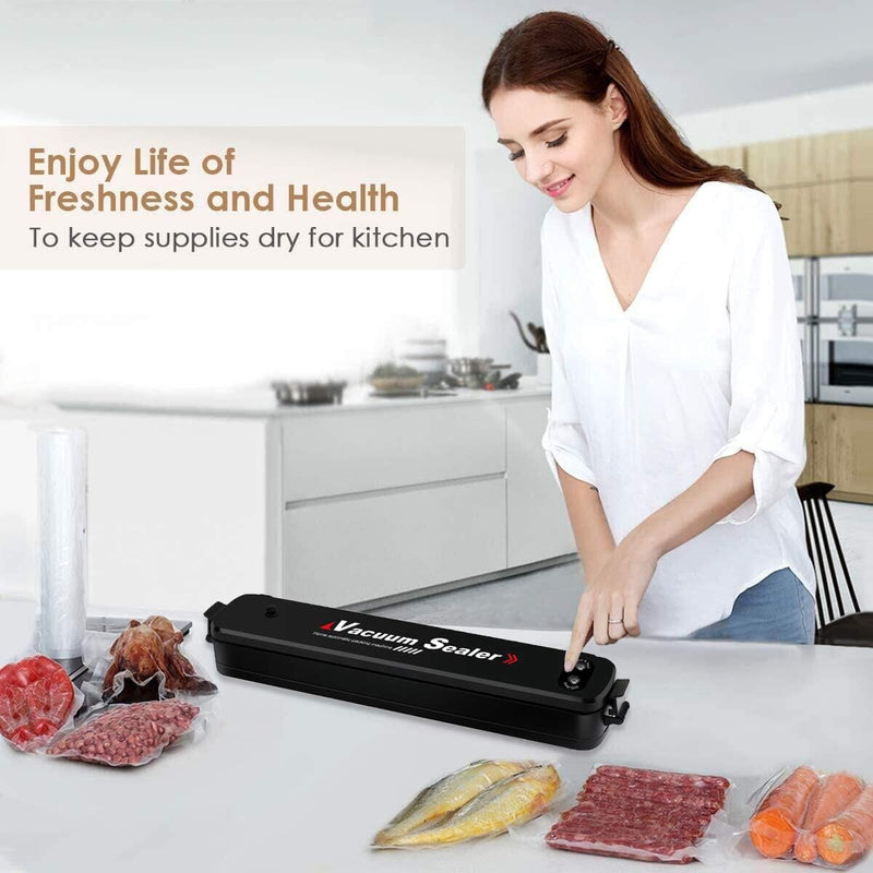 Ganeed Vacuum Sealer Automatic Food Sealer Machine with 15 Heat Seal Bags Vacuum Sealer System for Food Preservation, Black