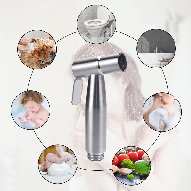 Stainless Steel Handheld Bidet Sprayer Kit – Shattaf Toilet Spray Attachment with 1.5m Hose, Hands-Free Bidet Shower Head for Bathroom & Kitchen Cleaning