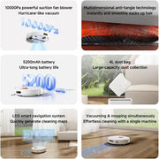 Xiaomi Robot Vacuum H40, 10000Pa powerful suction, LDS Navigation, Smart Mapping, Anti-tangle brush, Auto Dust Emptying, 180min Runtime, Works with Xiaomi Home App, Voice Control