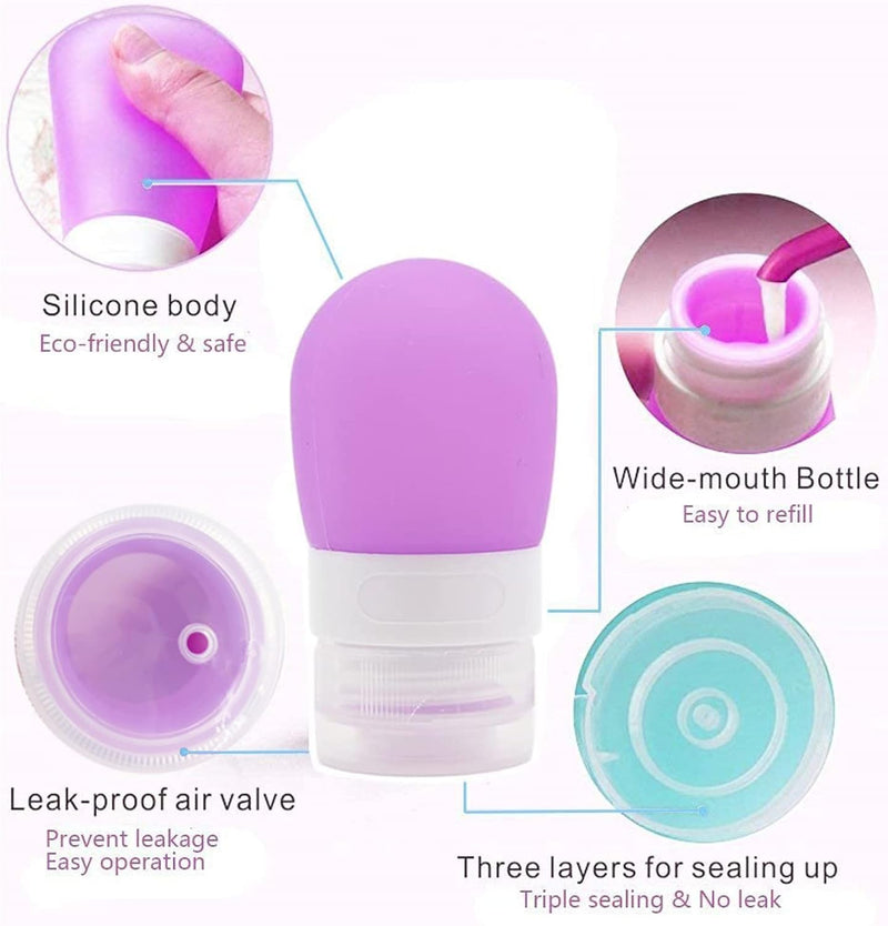 Mziart Portable Soft Silicone Travel Bottles Travel Containers(1.3OZ, Pack of 3), Pink, Purple, Green, 1.3OZ