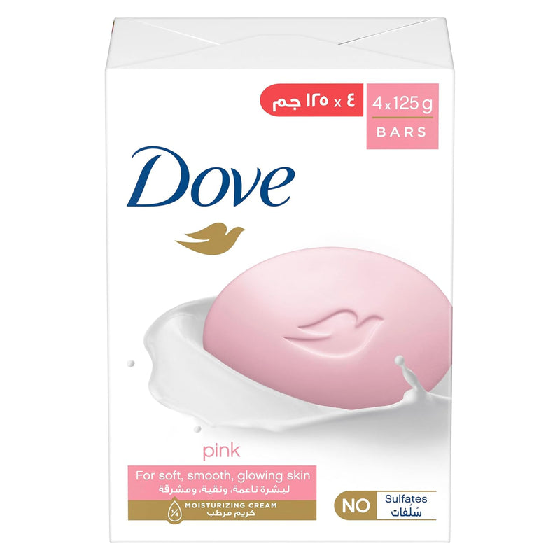 DOVE Beauty Cream Soap Bar, for all skin types, Pink, bar with ¼ moisturizing cream, 125g, Pack of 4