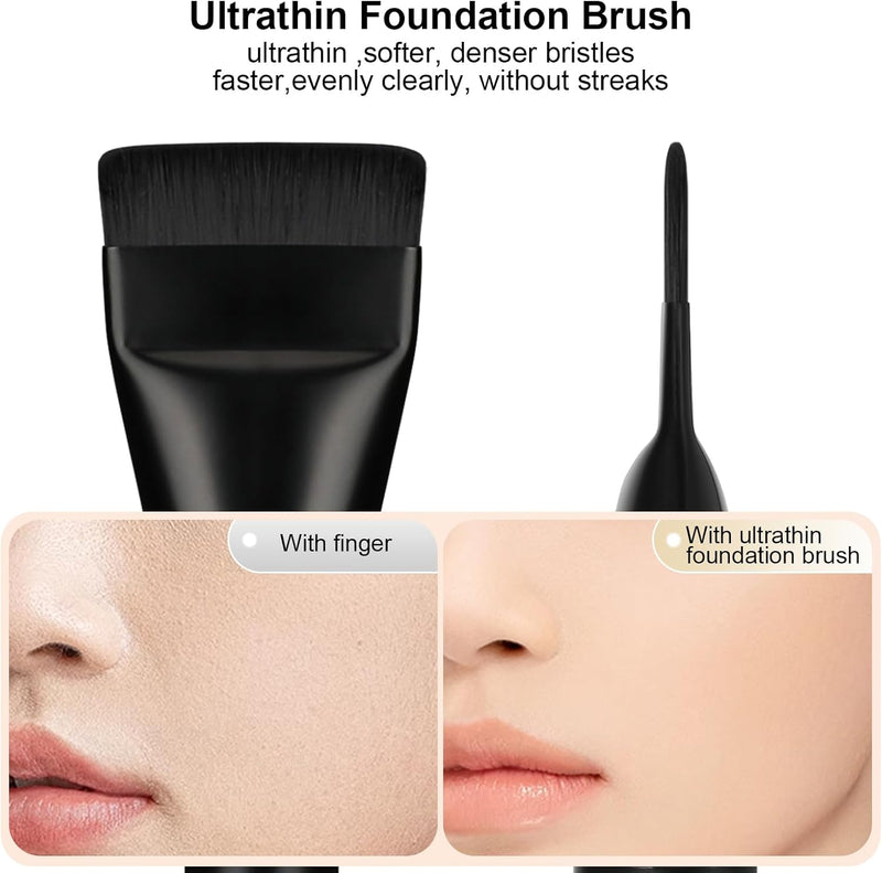 BEAUTYFACTOR Flat Foundation Brush,Korean Makeup Brush Spatula Facial Brush for Liquid Foundation,Premium Face Makeup Brush for Blending Cream (Silver)
