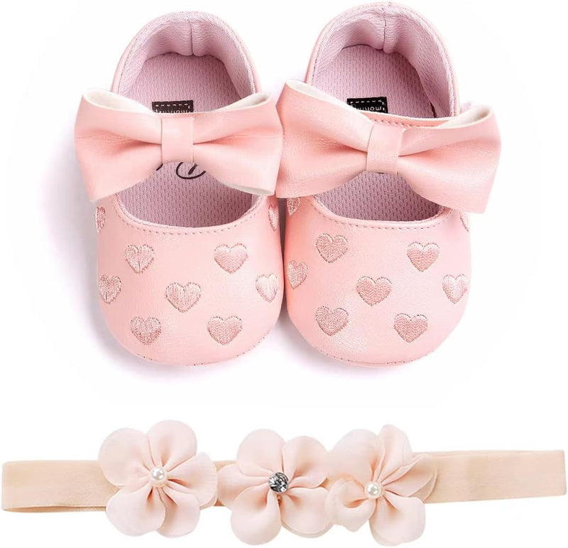 JZLIFE First Walking Shoes,Anti-slip,Comfortable and Breathable Baby Shoes with Hair Band,Baby Gift for Newborn Baby