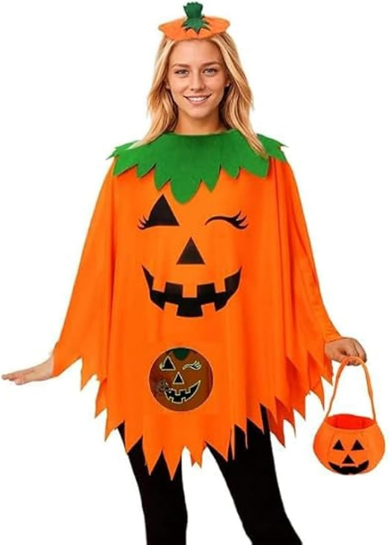 Halloween Costume for Women,Adult Pumpkin Halloween Cape Costume with Headband Cosplay Halloween Costume for Women Adults Party Dress- One Size - glowing yellow