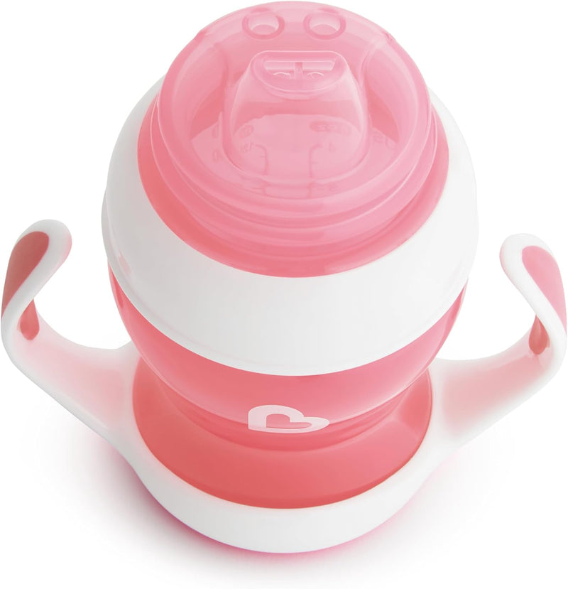 Munchkin Gentle Transition Trainer Cup, Spout transition from bottle to spill proof cup, leak proof and anti-slip handle for Baby/infant, boys and girls, 4oz Cpacity,4 months and above, Pink