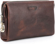 Leather Men Clutch Purse Bag, Mens Business Code Lock Wallet Anti Theft Clutch Phone Holder Handbag Travel - Coffee