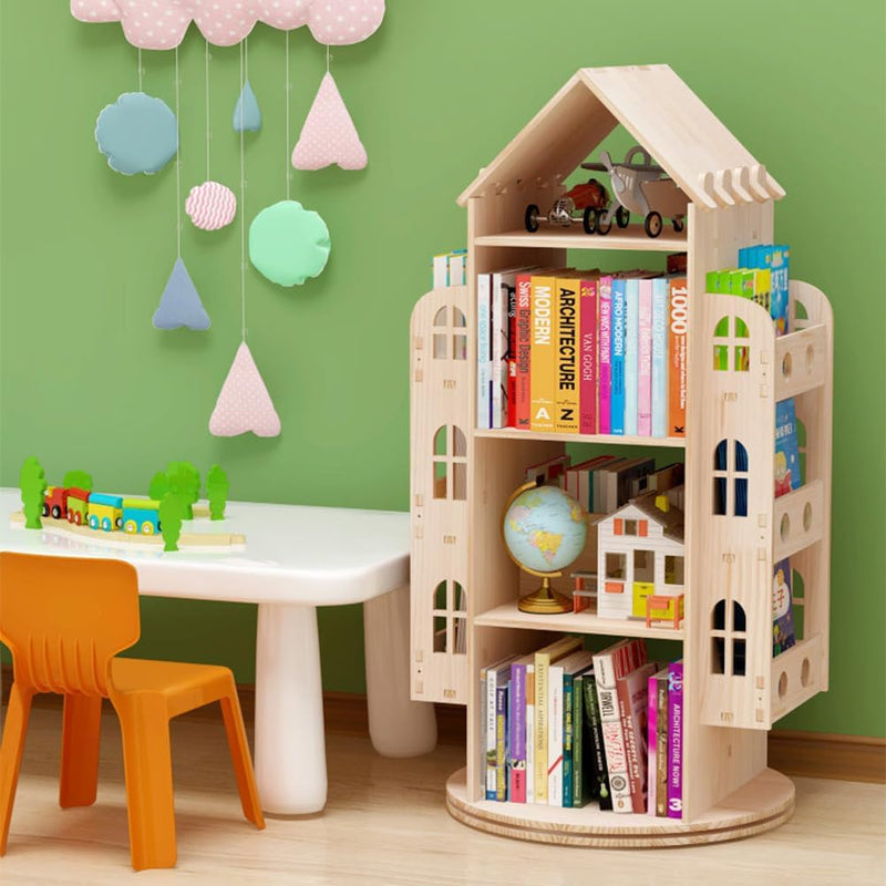 COFOEE Rotating Bookshelf - 360 Display Floor Standing Bookcase Storage Rack for Children, Wooden Organizer Stand for Kids with Bookcase Storage and Display Case