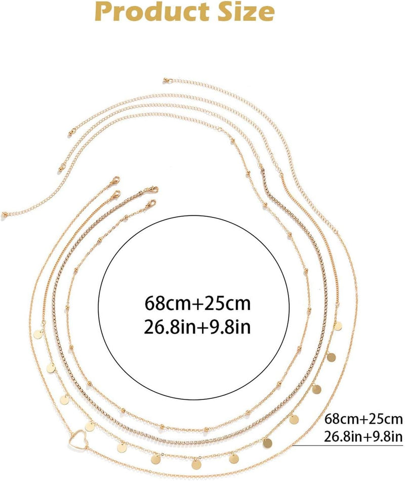 Waist Chain for Women, Metal Waist Chain Belts Set of 4, Gold Body Jewelry for Beach Parties and Evening Events, Alloy Material Layered Design for Daily Wear and Special Occasions