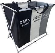 SKY-TOUCH Laundry Basket,135L Laundry Hamper,3-Section Laundry Hamper Portable Dirty Clothes Bag Sorter with Handle,Large Capacity Fabric Washing Storage Baskets for Bathroom Bedroom Home, 1pcs