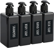 Segbeauty Shampoo and Conditioner Dispenser Refillable, 3pcs 16.9oz Shower Bottles Soap Dispenser with Labels, 500ml Empty Plastic Square Pump Bottle Dispenser Body Wash Containers for Bathroom Black - Black-small 280ml