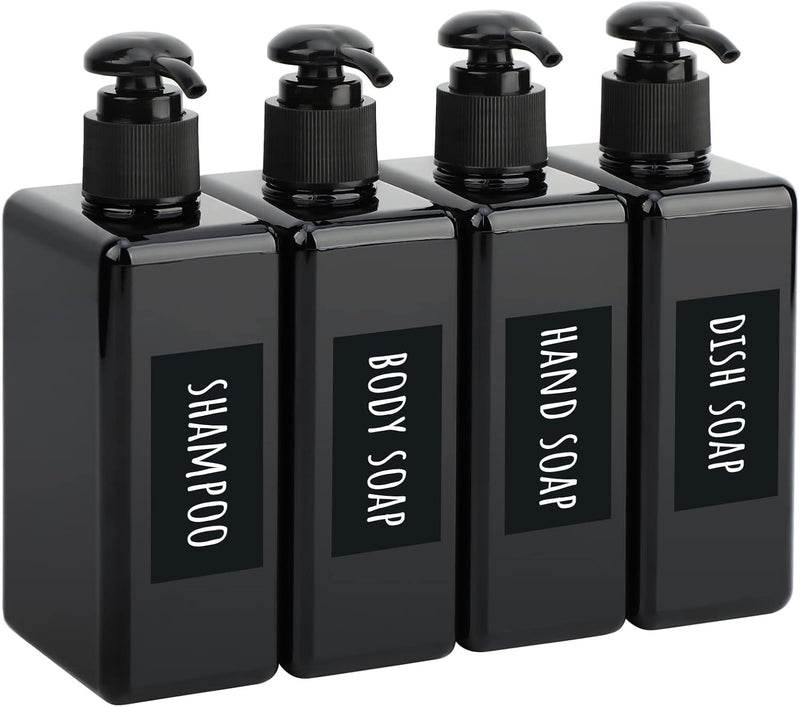 Segbeauty Shampoo and Conditioner Dispenser Refillable, 3pcs 16.9oz Shower Bottles Soap Dispenser with Labels, 500ml Empty Plastic Square Pump Bottle Dispenser Body Wash Containers for Bathroom Black - Black-small 280ml