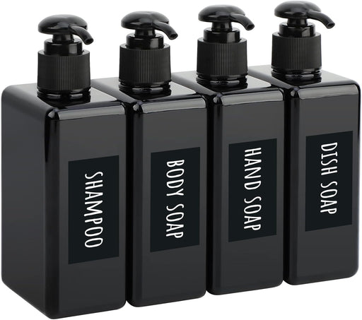 Segbeauty Shampoo and Conditioner Dispenser Refillable, 3pcs 16.9oz Shower Bottles Soap Dispenser with Labels, 500ml Empty Plastic Square Pump Bottle Dispenser Body Wash Containers for Bathroom Black - Black-small 280ml