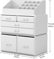READAEER Makeup Cosmetic Organiser Storage Drawers Display Boxes Case with 6 Drawers, 3 Pieces, Freely Combined and Stacked. - White