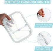6-Pack Meal Prep Container Set,Glass Food Storage Containers,2 & 3 Compartments 32 oz, Airtight Glass Container with Lids, BPA-Free,Perfect for Kitchen Storage,Microwave,Freezer & Dishwasher - Clear-6 Pack