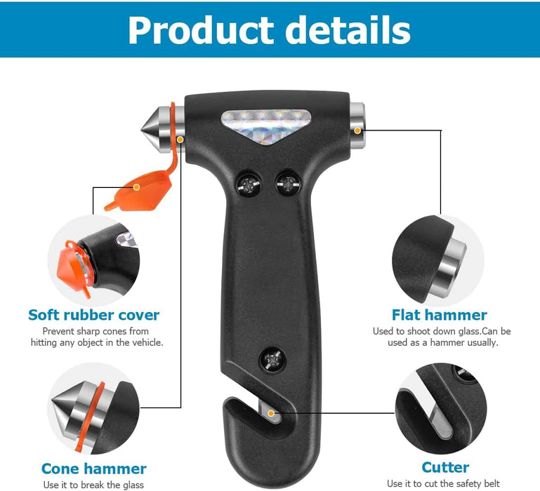 KASTWAVE 2 Pack Car Safety Hammer, 5-in-1 Tool with Window Breaker and Seat Belt Cutter, Auto Multifunctional Escape Hammer for Accident, Vehicle Survive Accessories
