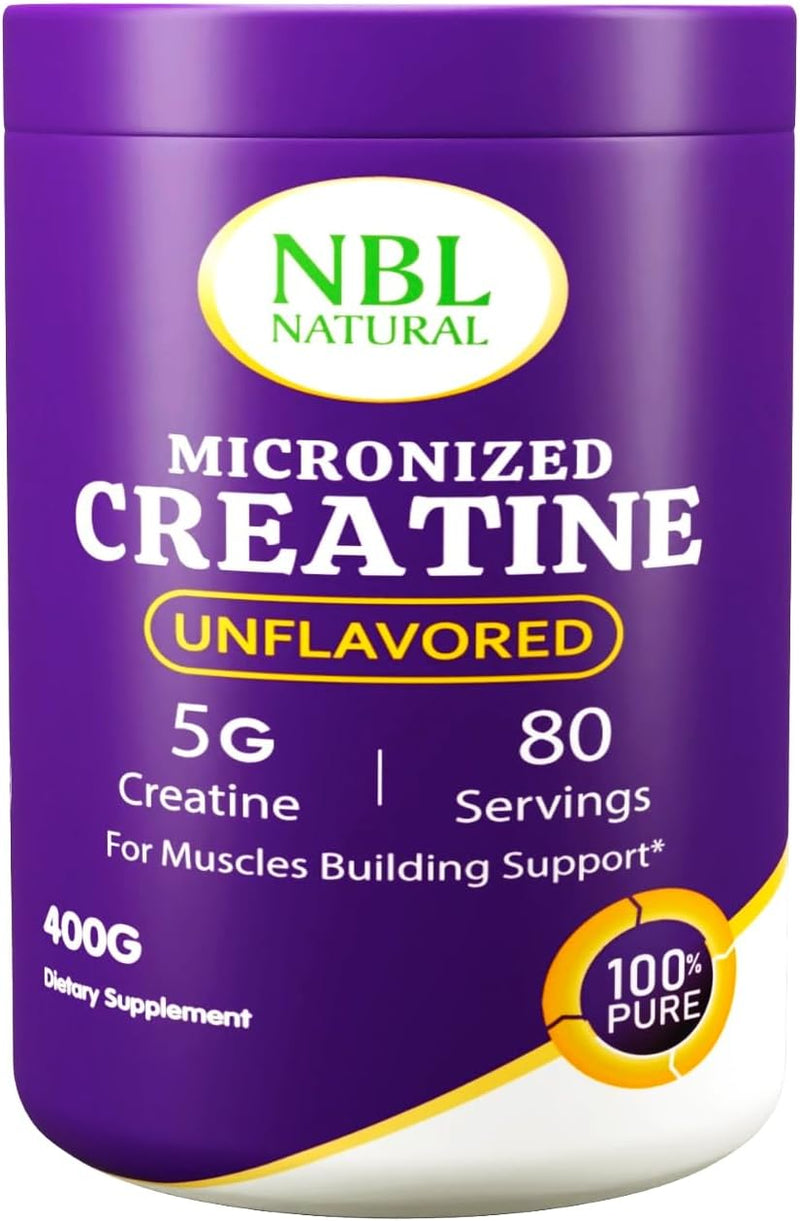 NBL Natural Creatine Monohydrate Powder, Unflavored 400g, Pure Micronized Muscle Recovery + Builder for Men & Women Workout Supplements, 80 Servings - Creatine Powder 400g, 80 Servings