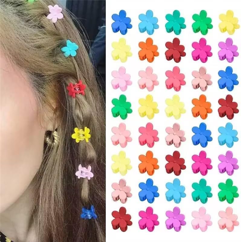 ALMEKAQUZ 40 Pcs Mini Flower Hair Claw Clips | Non-Slip Tiny Plastic Jaw Clips for Baby Girls, Toddlers & Women | Colorful Resin Hair Accessories (Floral Design)