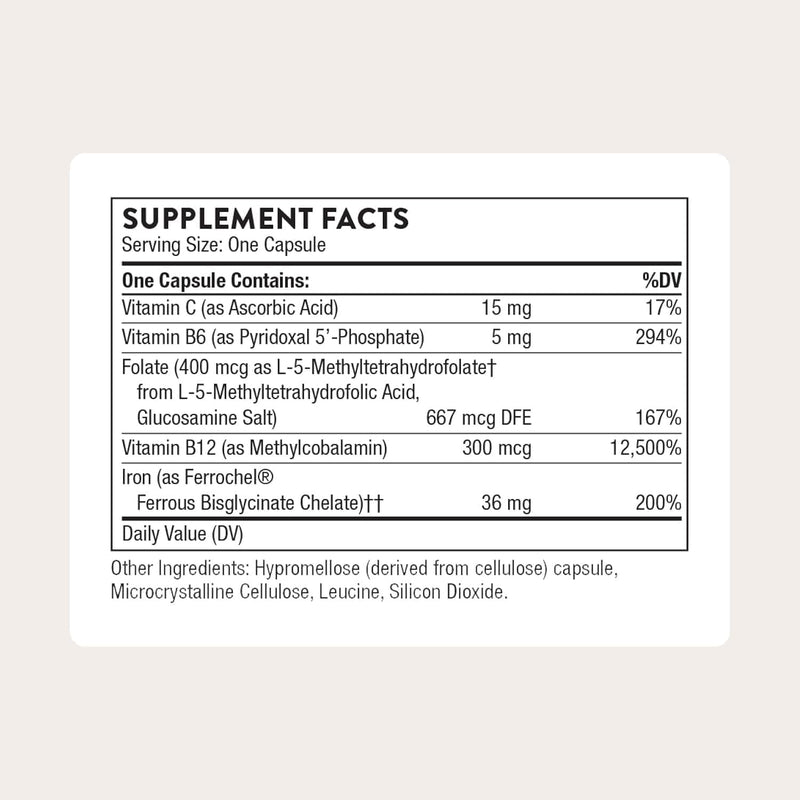 Advanced Iron Complex - Complete Blood Support Formula - Elemental Iron, Folate, B and C Vitamins for Optimal Absorption - Chelated Iron Supplement - Gluten, Dairy & Soy-Free - 60 Capsules