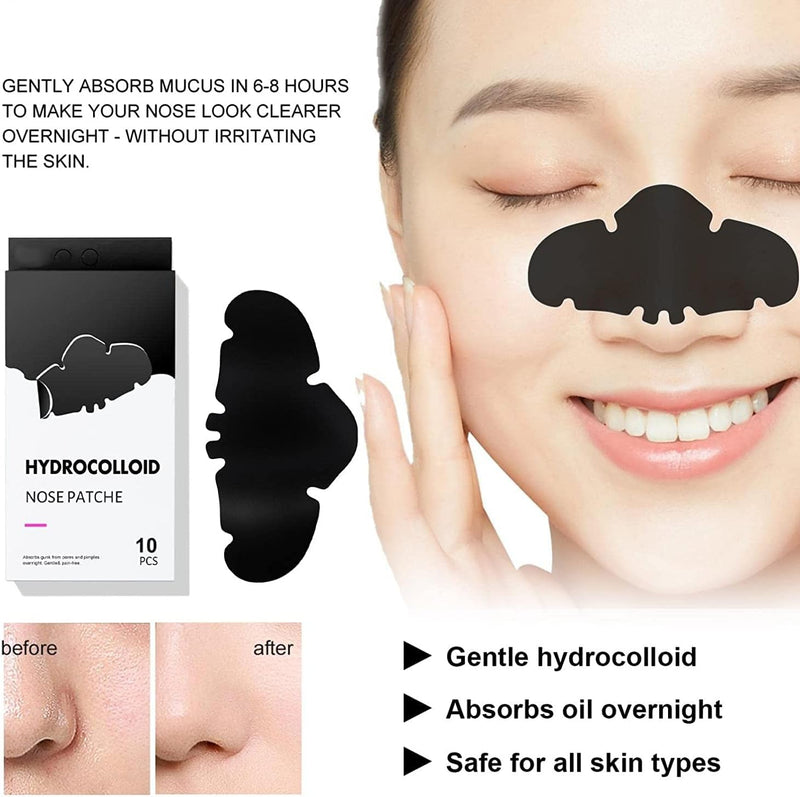 Nose Strip, Pimple Patche, Nose Sticker, Mighty Patch, Zits Strip, Hydrocolloid Patche, for Nose Pore, Zit, and Oil, Dermatologist, Approved Overnight Pore Strips to Absorb Acne Nose Gunk (10 Pcs)