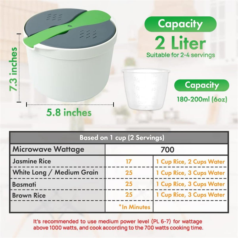 TERRIFI Microwave Rice Cooker, Microwave Rice and Pasta Cooker with Rice Spoon Easy Cooking or Reheating Set, Green