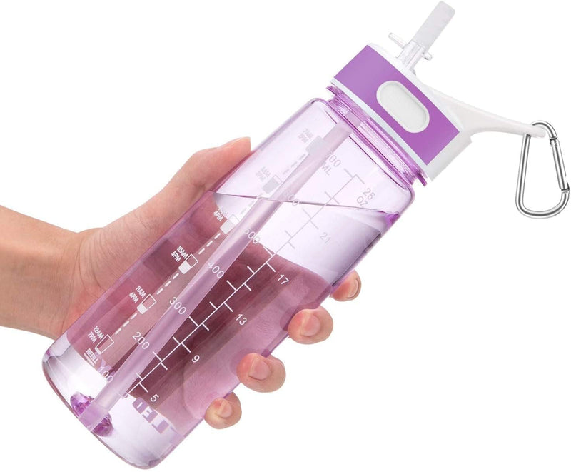 Sports Water Bottle with Straw 800ML Bike Water Bottles Reusable Water Jug BPA-Free Wide Mouth with Handle for Fitness Outdoor Hiking Camping(800ml) (800ml K-Black) - 800ml X-Purple