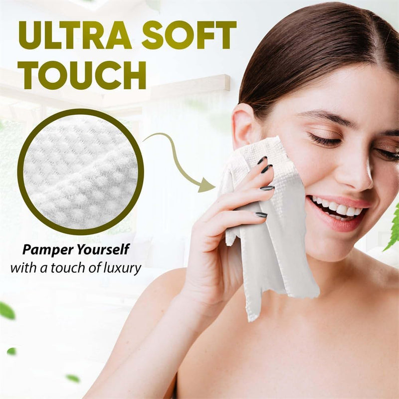 100 PCS AZONEE Premium Disposable Face Towels, Extra Large 7.8" x 7.8", Lint Free, Super Soft, 100% Biodegradable, Chemical & Fragrance Free,