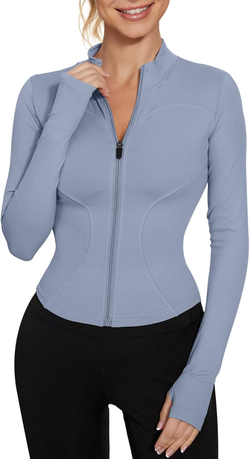 IECCP Women's T-Shirt, Gym Top, Yoga Top, Long-Sleeved Crop Top, Sports Shirt, Lightweight Fitness Top with Half Zipper and Thumb Hole