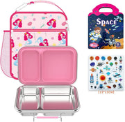 Bento "GoMart" Premium Stainless Steel Lunch Box 2 Compartments, Leakproof Silicone Lid, BPA-Free - School & Office Use (White) kids,adult. - Pink