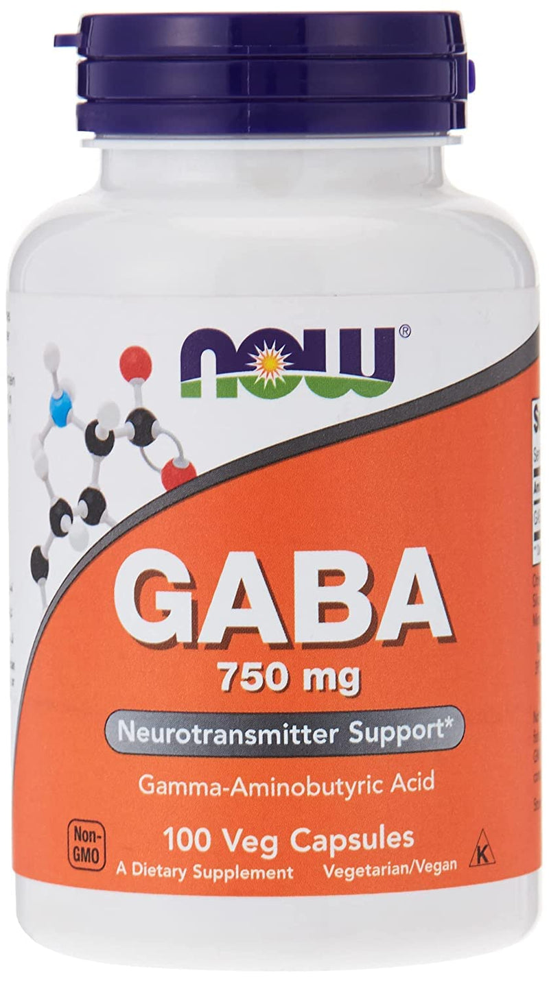 Now GABA Supplement 750 mg Capsules For Neurotransmitter Support, Pack of 100's