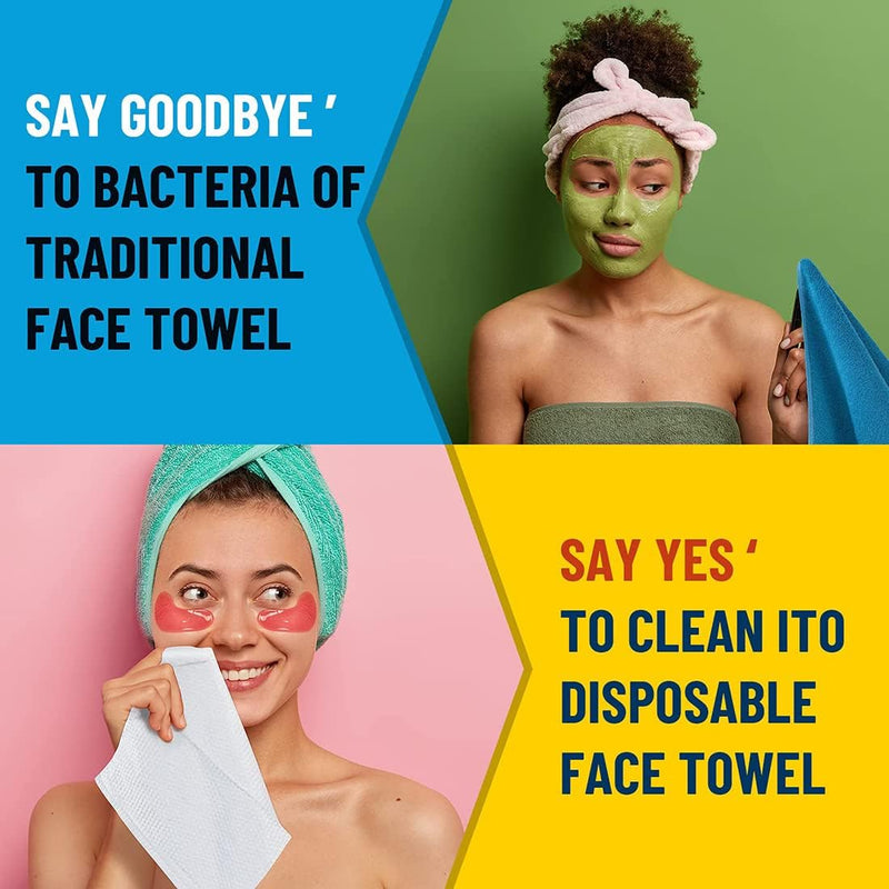 KASTWAVE Face Towels, Disposable Biodegradable Clean Facial Wash Cloth for Sensitive Skin, 100% Cotton Facial Tissue for Cleansing, Skincare and Makeup Remover, Dry Wipes