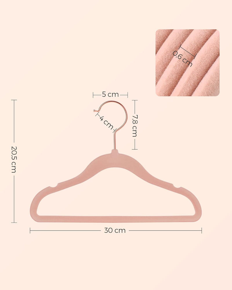 SONGMICS Baby Hangers, Pack of 50 kid’s Velvet Hangers with Rose Gold Hooks, Non-Slip Children’s Hangers for Clothes in Closet, Baby or Children's Coats, Light Pink CRF027P01