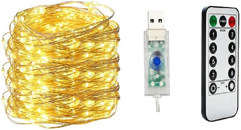 COOLBABY Fairy Light Waterproof Starry Firefly Copper Wire String Light,20M 200Led 8 Modes With Remote Control, For Christmas Wedding Home Decorations, Warm White