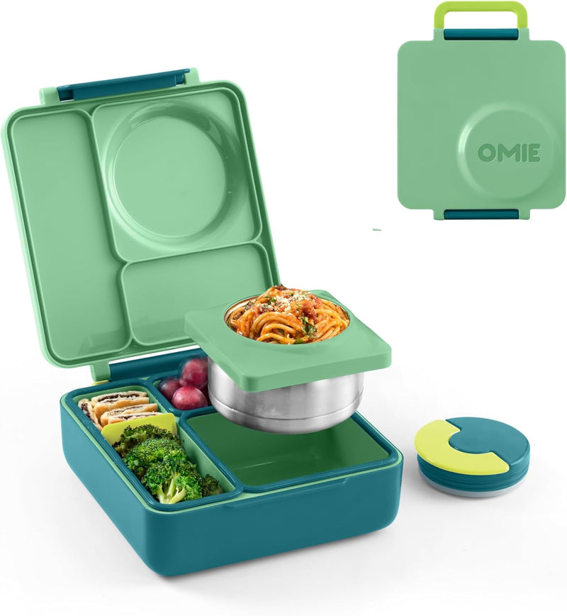 OmieBox Bento Box for Kids - Insulated Bento Lunch Box with Leak Proof Vacuum Insulated Food Jar - 3 Compartments, Two Temperature Zones (Blue Sky) - Meadow OMIEBOX (AGE 3-8 Years old)