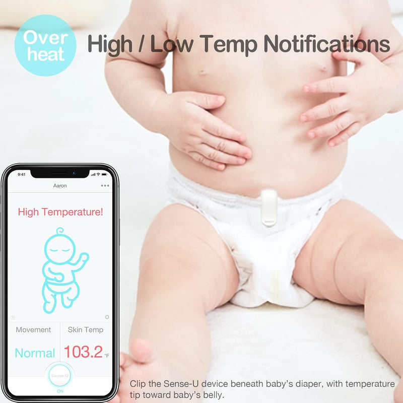 Sense-U Smart Baby Monitor Tracks Baby's abdominal Movement, Feeling Temperature and Stomach Sleeping for Baby Safety with Audio Alarm on Smartphone