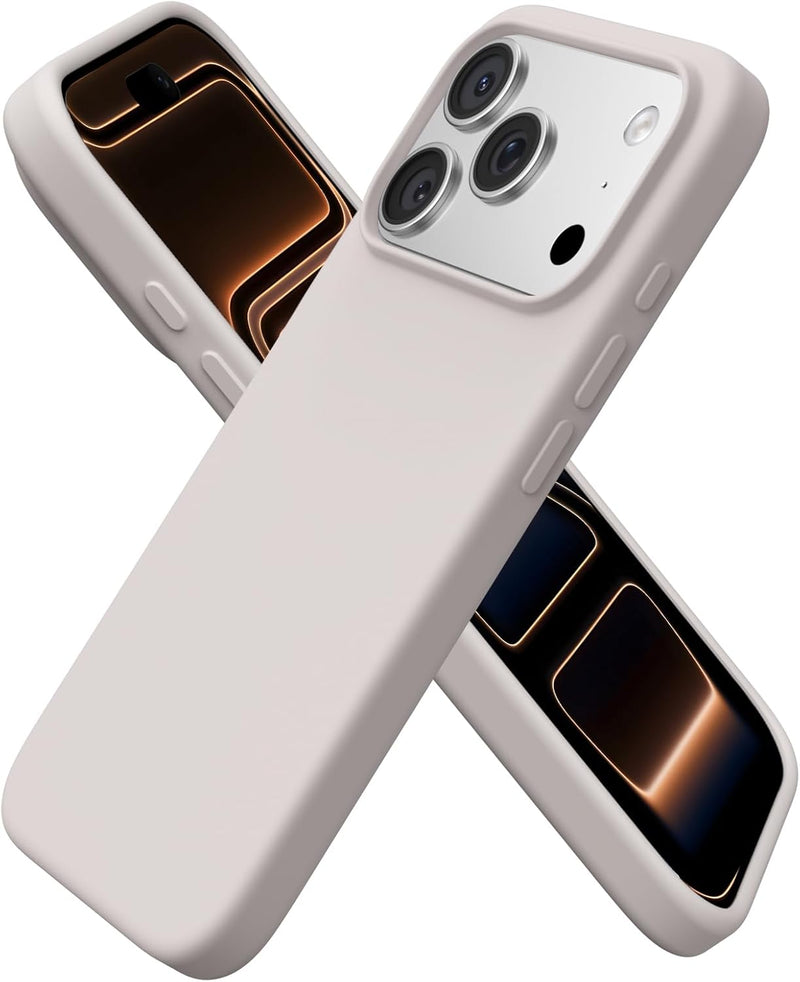 ORNARTO Compatible with iPhone 17 Pro Case 6.3", Slim Liquid Silicone 3 Layers Full Covered Soft Gel Rubber 17 Pro Phone Cases Cover 6.3 inch-Chalk Pink - Stone Gray