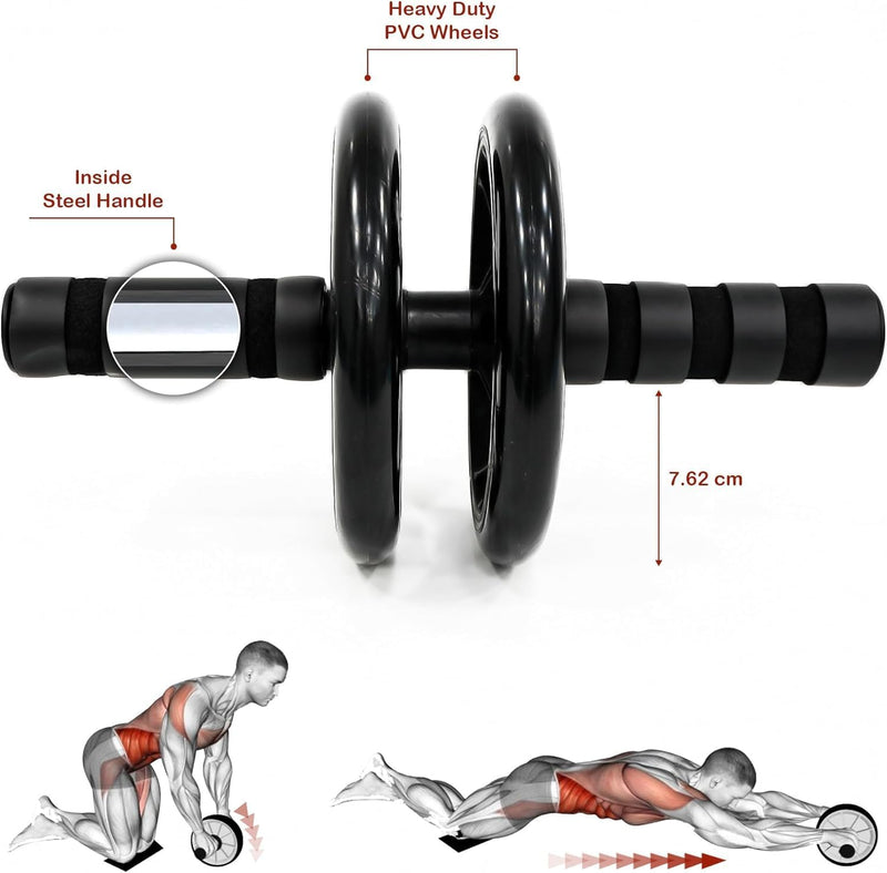SKY LAND Ab Double Wheel Exercise Roller Wheels - Black, Abdominal Wheel, Core Strength & Stability Trainer for Home Workouts, Compact & Portable Abdominal Fitness Equipment