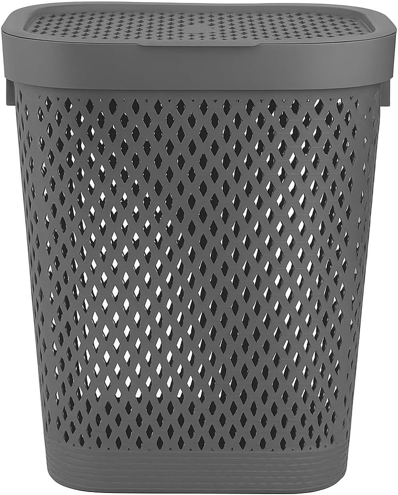 Premium Plastic Laundry Basket with Lid 55 Litre Durable & Ventilated Clothes Hamper for Laundry Storage Large Capacity, Lightweight & Easy to Carry Random Colors (White or Grey)