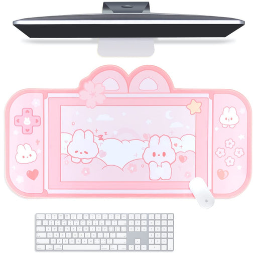 BelugaDesign Bunny Desk Pad | NS Switch Keyboard Gaming Mat Large Mat Mousepad | Pastel Pink Animal Kawaii Cute Anime Desk Blotter Protector (Pink Rabbit, Large)