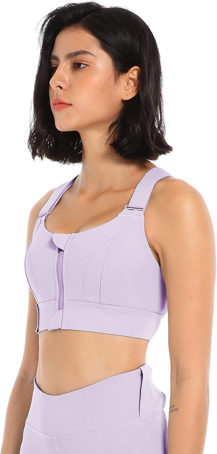 Sports Bra for Women High Impact Work Out Bra with Support Front Zipper Gym Padded Bras with Adjustable Straps