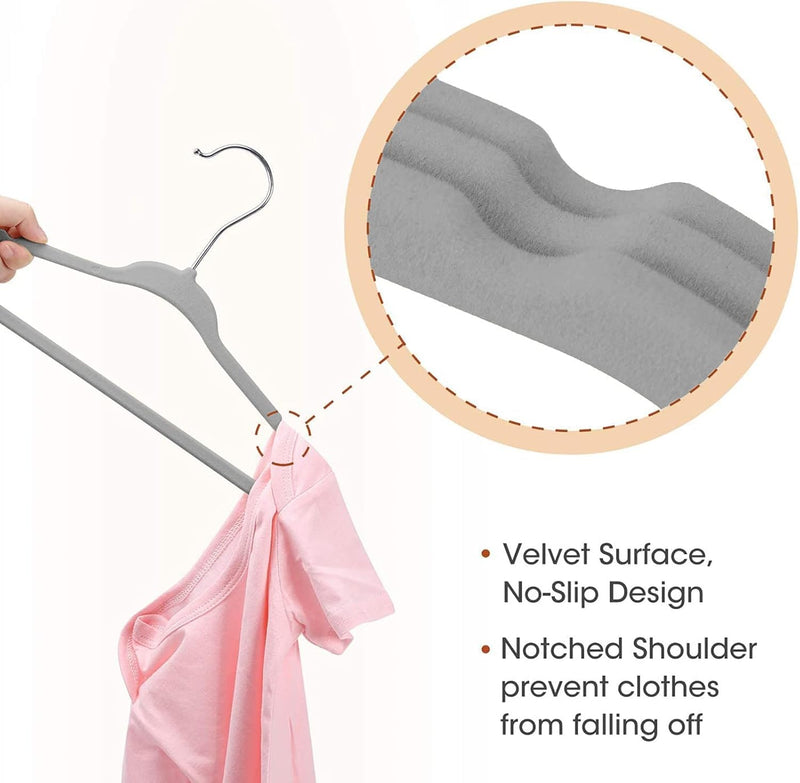 Red Dot Gift® 50 Pack Baby Velvet Hangers 11Inch/28cm - Nursery Clothes Hangers Non Slip Toddler Hangers, 360 Chrome Swivel Hook (White, 50)