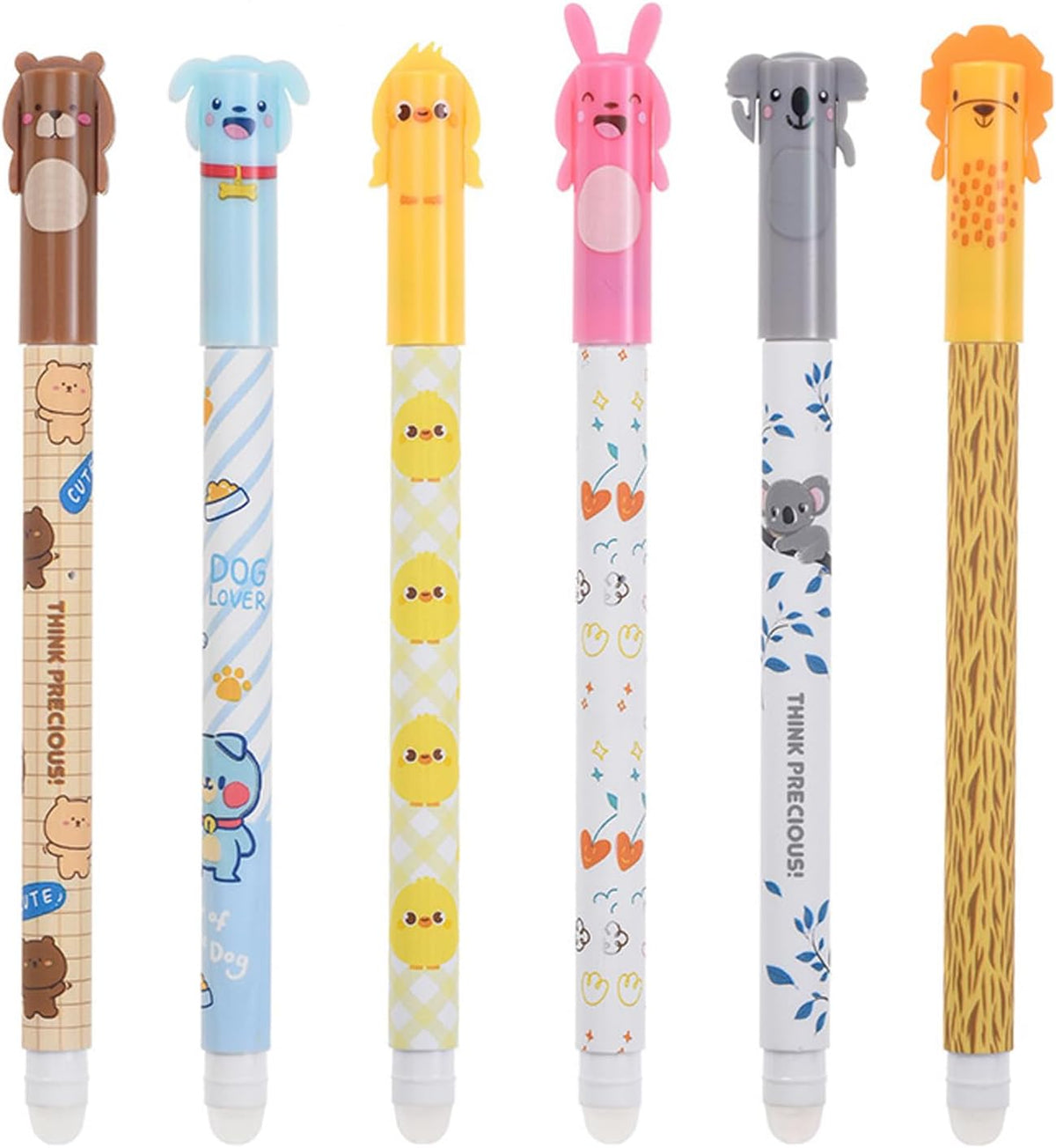 Erasable Gel Pen,6 Pcs 0.5mm Black Erasable Writing Pens,Cute Cartoon Animal Rub Out Gel Pens with Erasers,Great for School Supplies and Office Stationery – image 1