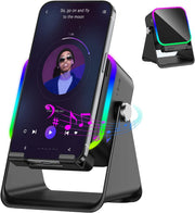 Wireless Induction Speaker 5-in-1 Bluetooth Speaker with Phone Stand,Stereo Sound, 5000mAh Rechargeable, 8 RGB Ambient Light, 360 Adjustable Holder for iPhone/Android/iPad,Gifts for Men Women