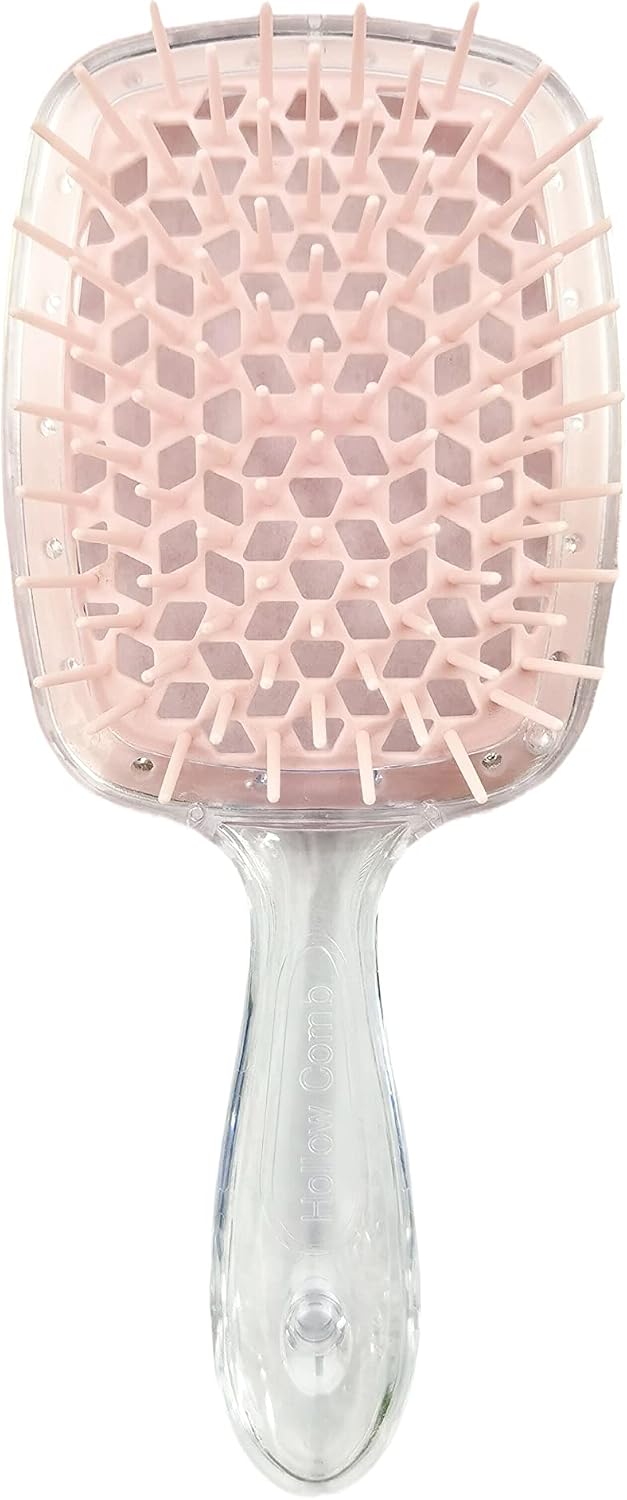BananaHome Detangling Hair Brush Anti static Hairbrush, Hollow-out Massage Curl Comb for Natural Curly Wet Dry Thick Straight Long Hair (Transparent rose red) - Transparent pink