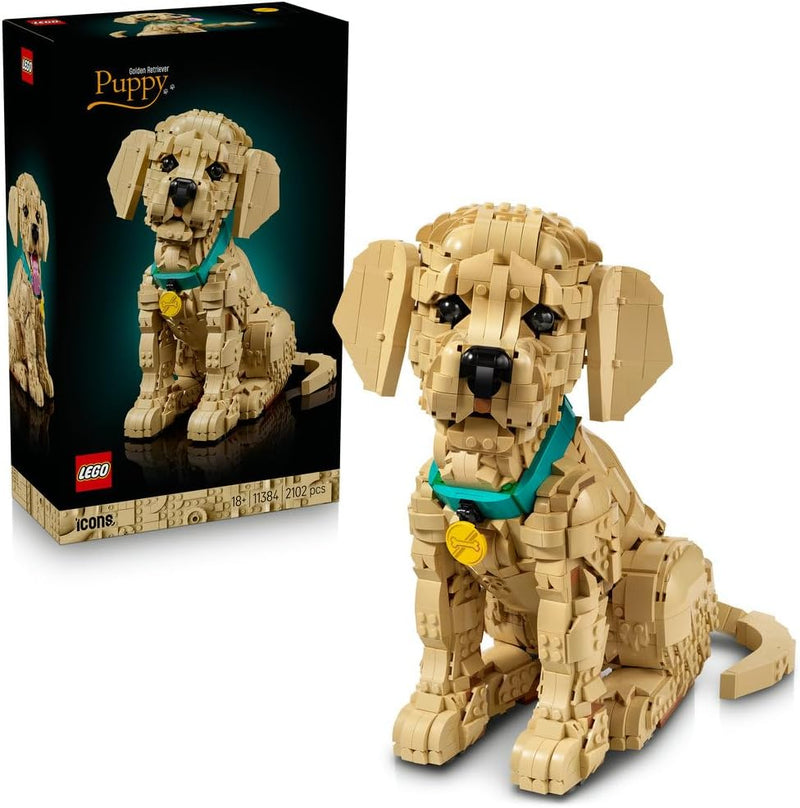 Icons Golden Retriever Puppy 11384 Animal Figure Building Set for Adults, Collar & Medallion Details, Shelf or Desk Decor, Crafts Gift Idea, 2,102 Pieces
