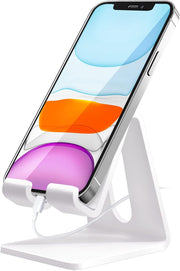 Crpich Acrylic Cell Phone Stand, Portable Phone Holder, White Phone Stand for Desk, Compatible with Phone 13 12 Pro Max Mini 11 Xr 8 Plus SE, Switch, Android Smartphone, Pad, Tablet, Desk Accessories - 1 Pack White